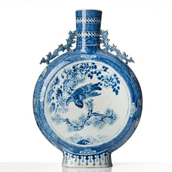 A large blue and white moonflask, Qing dynasty, 19th Century.