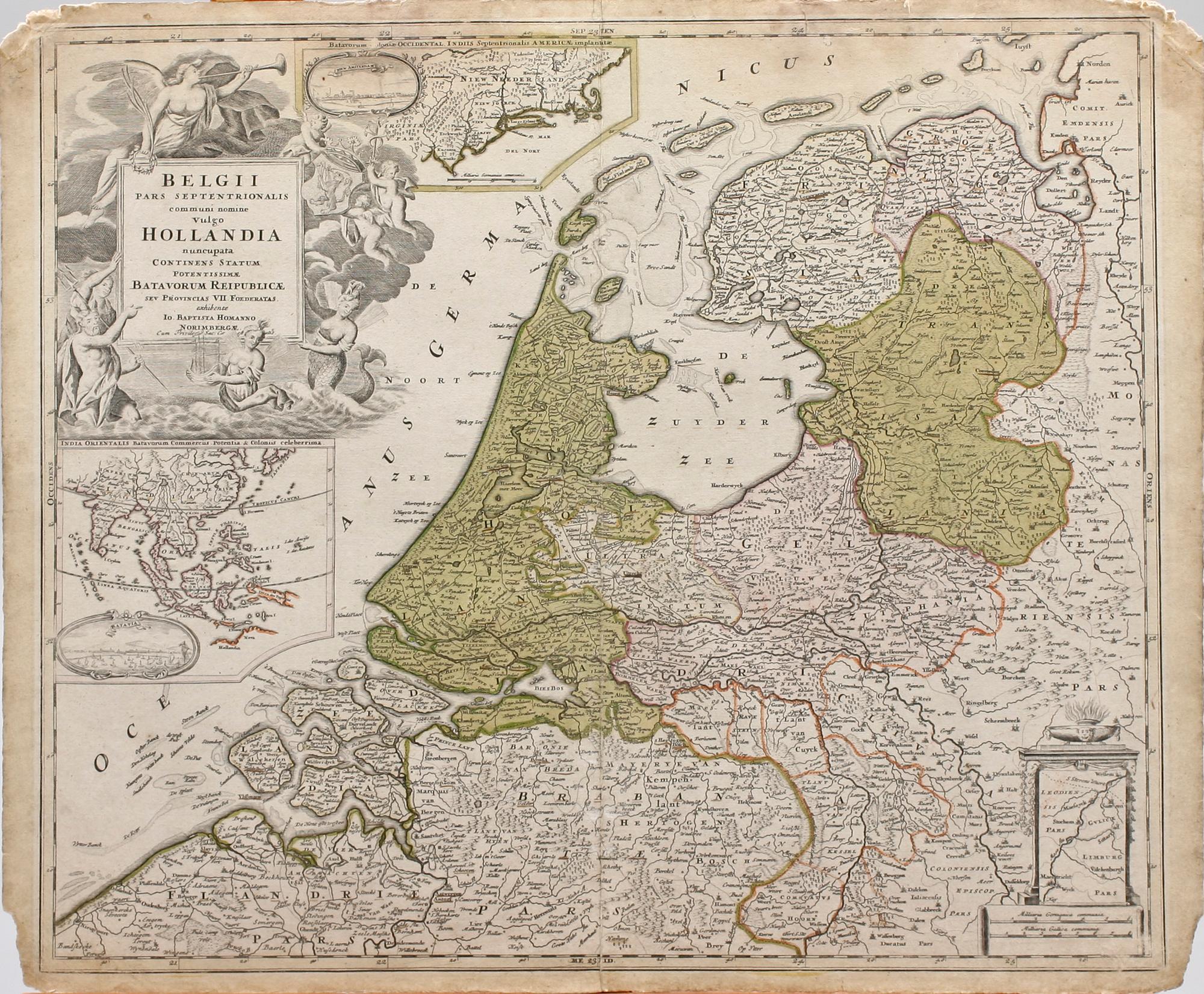 KARTA, Johann B Homann, 1700-tal. "Belgii Hollandia".