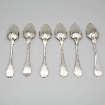 MATSKEDAR, 6 st, silver, bland annat Tengstedt, Göteborg, 1854. 1800-tal. Vikt ca 390 gram.