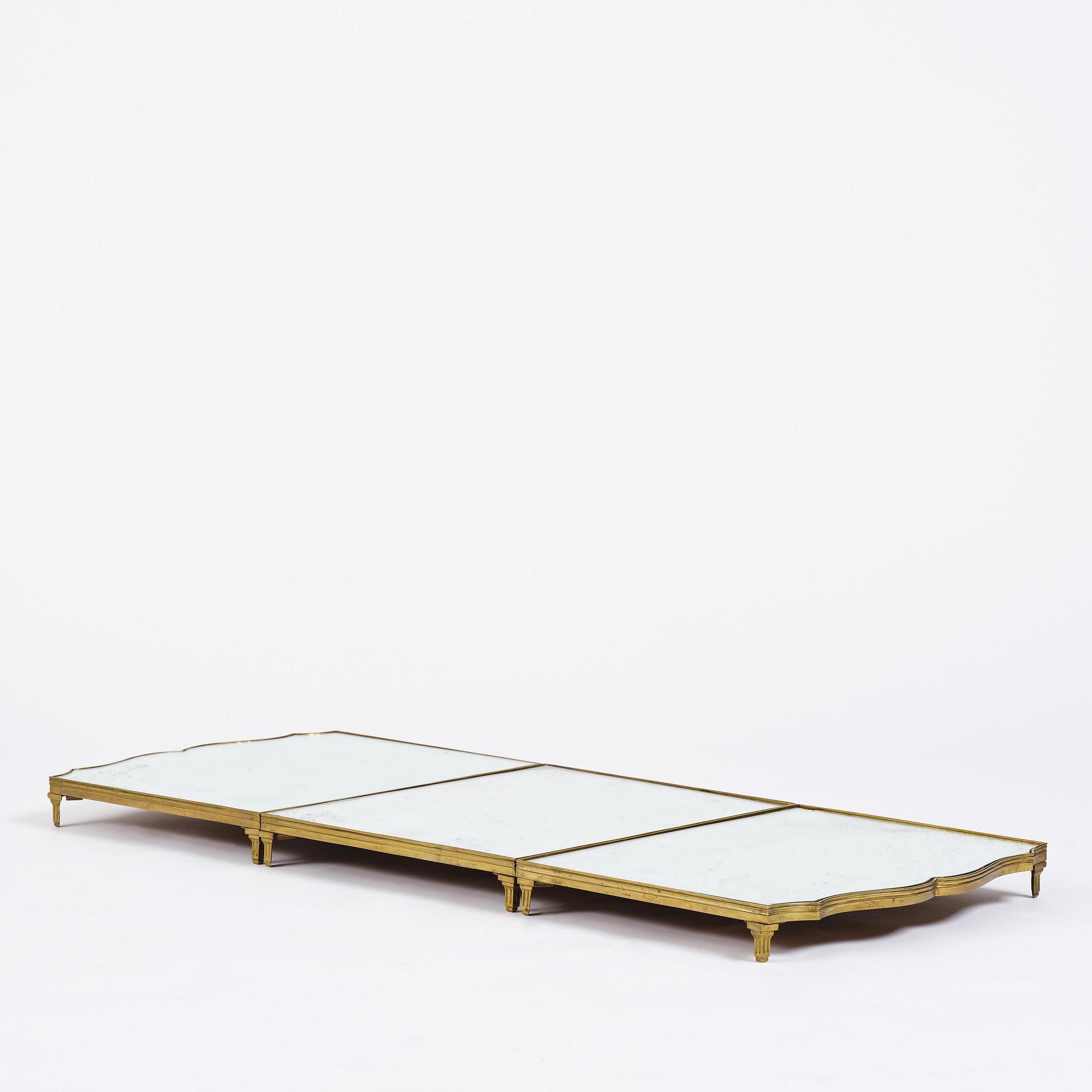 A Gustavian three-piece brass and glass surtout de table, Stockholm, later part 18th century.