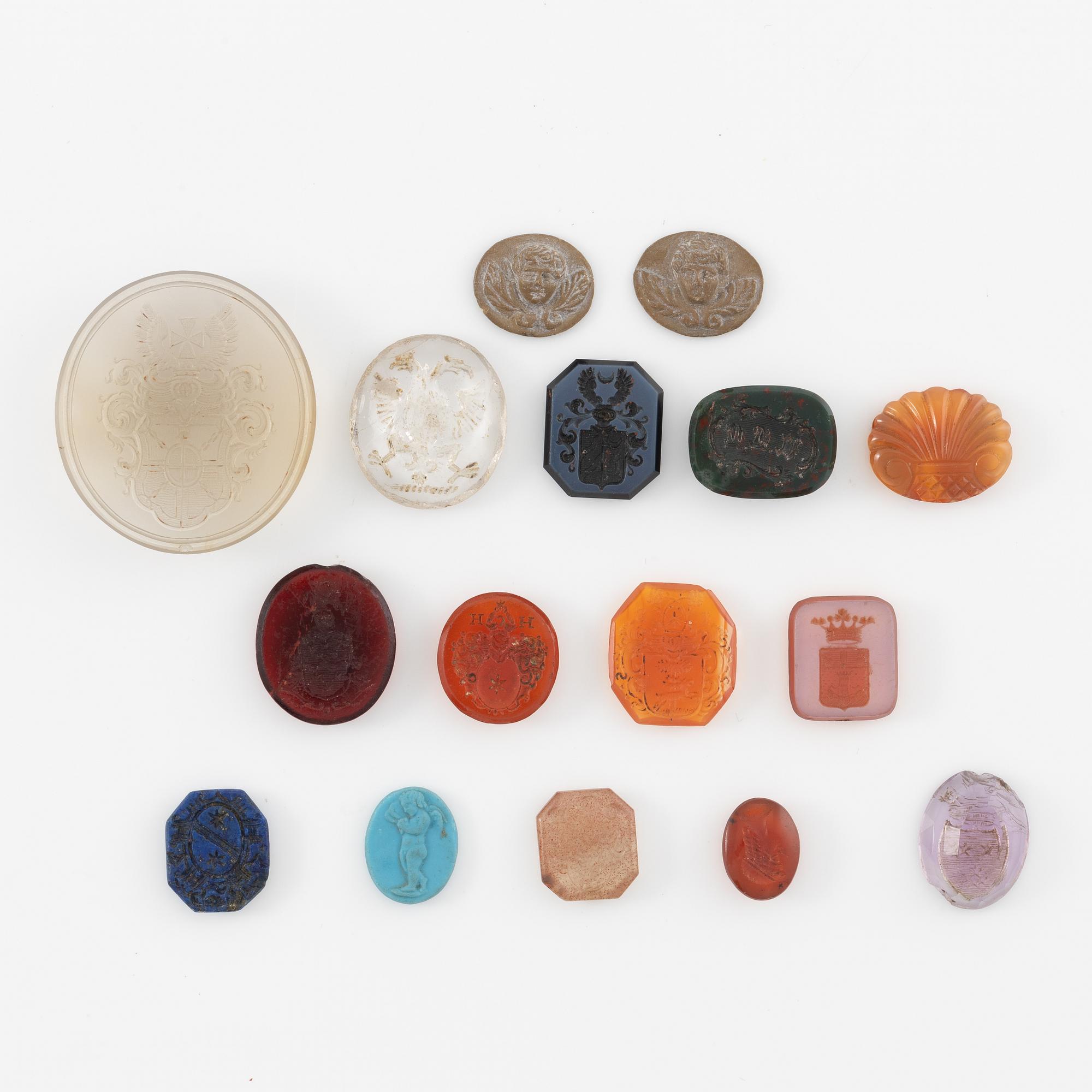 Collection of gems, seals, and miniature portraits, 19th century.