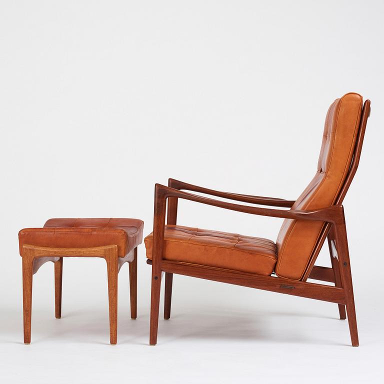 Ib Kofod Larsen, a "Örenäs" easy chair with ottoman, Olof Perssons Fåtöljindustri (OPE), Sweden, 1960's.