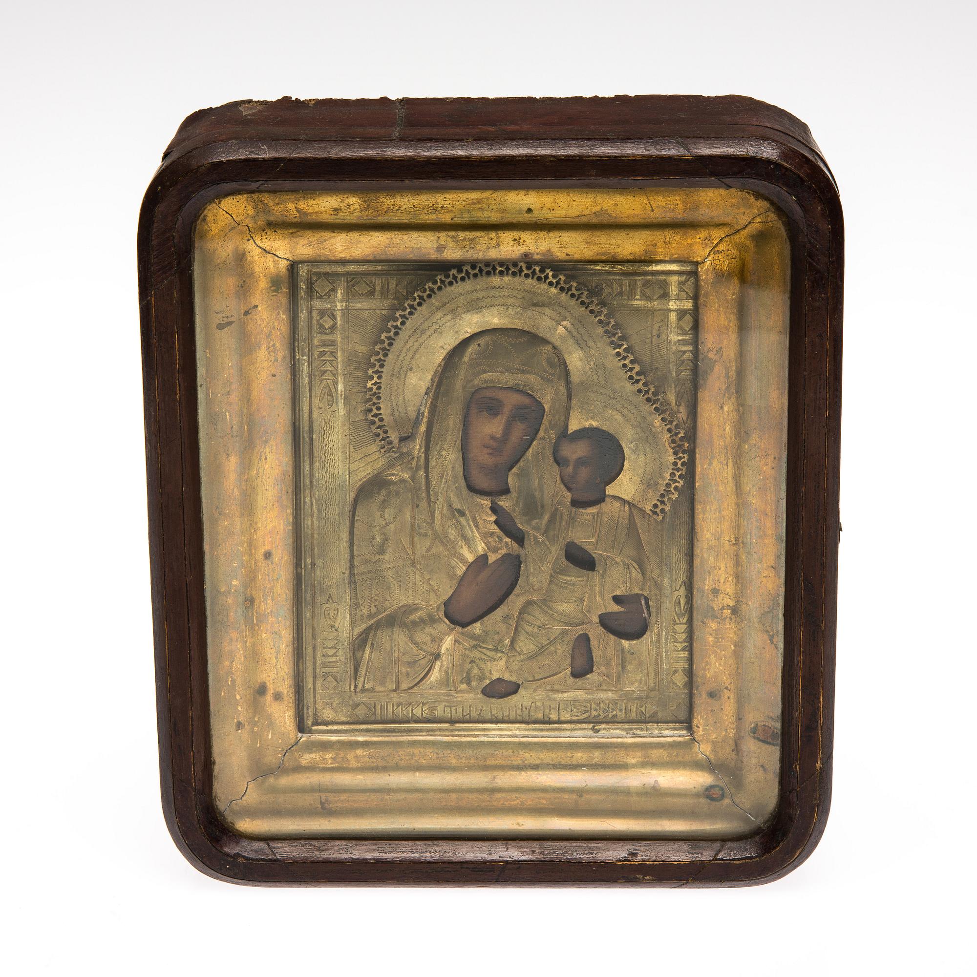 KIOTA, ikon, olja på pannå, RISA, mässing, Ryssland sekelskiftet 1800/1900.