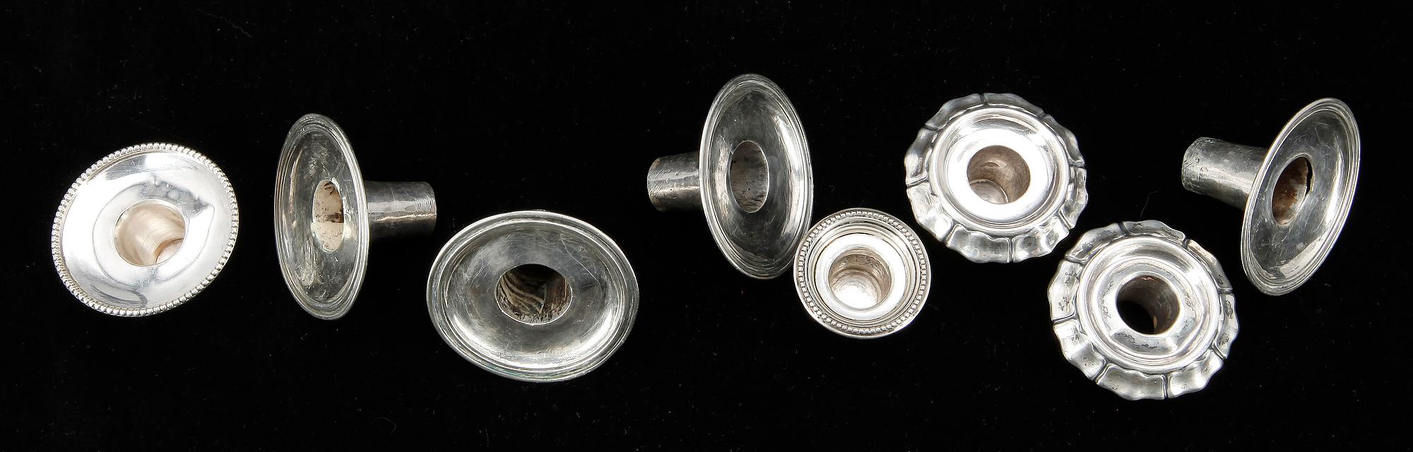 PARTI LJUSHATTAR, 9 st, silver, GAB, C G Hallberg mfl. 1800-1900-tal. Total vikt ca 271 g.