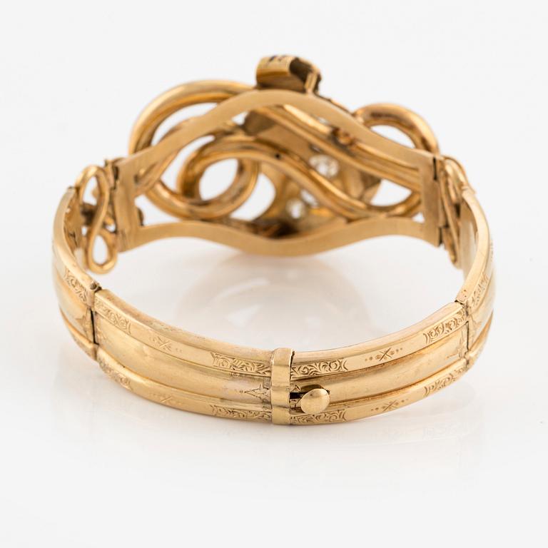 An 18K gold bracelet  with enamel details and old-cut diamonds, 19th century.