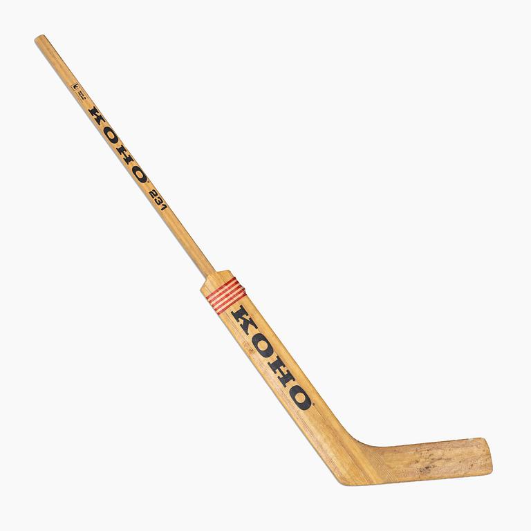 Pelle Lindberg's goaltender stick with autographs.