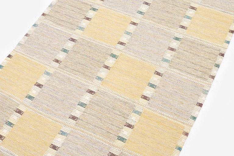 Barbro Nilsson, a carpet, 'Falurutan gul S', flat weave, c. 223 x 115 cm, signed AB MMF BN.