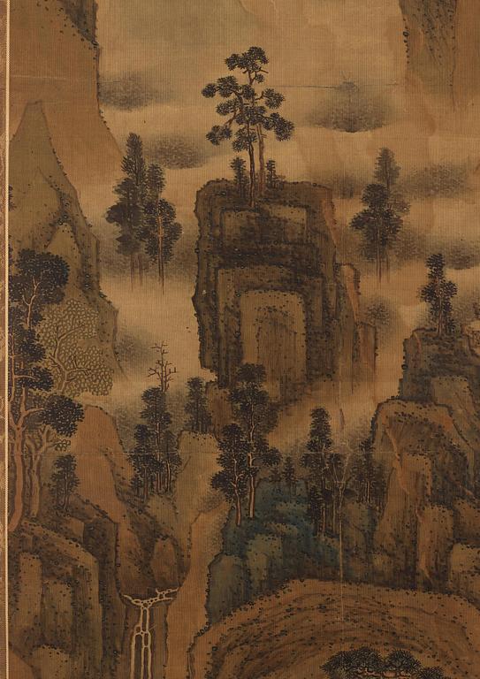 A Chinese scroll painting, ink and colour on silk, signed “蒋桐” Jiang Tong, syclical date jiaxu, 17th/18th century.