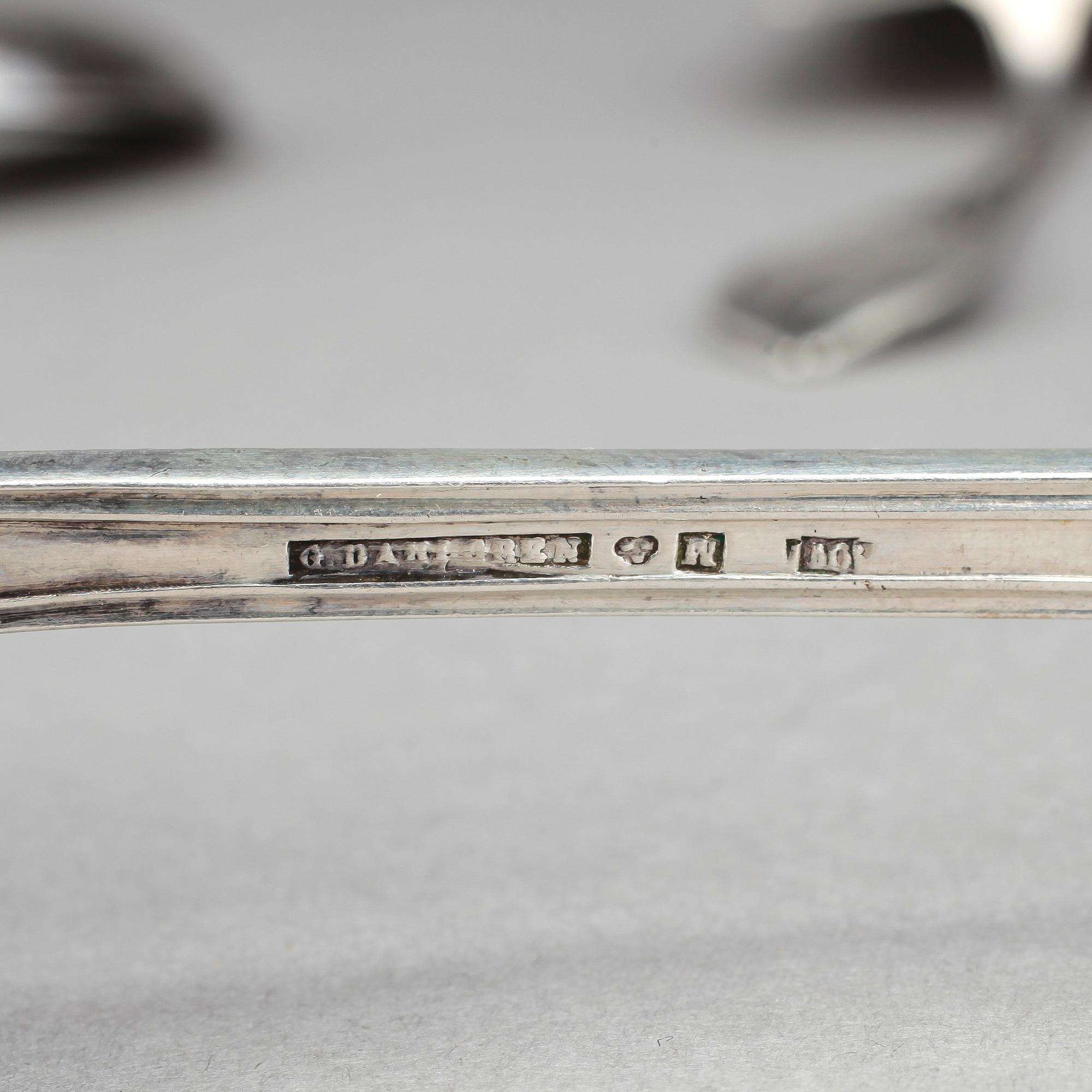 PARTI SILVER, 38 delar, bland annat Gustaf Möllenborg Feron, 1856. Total vikt ca 1187g.