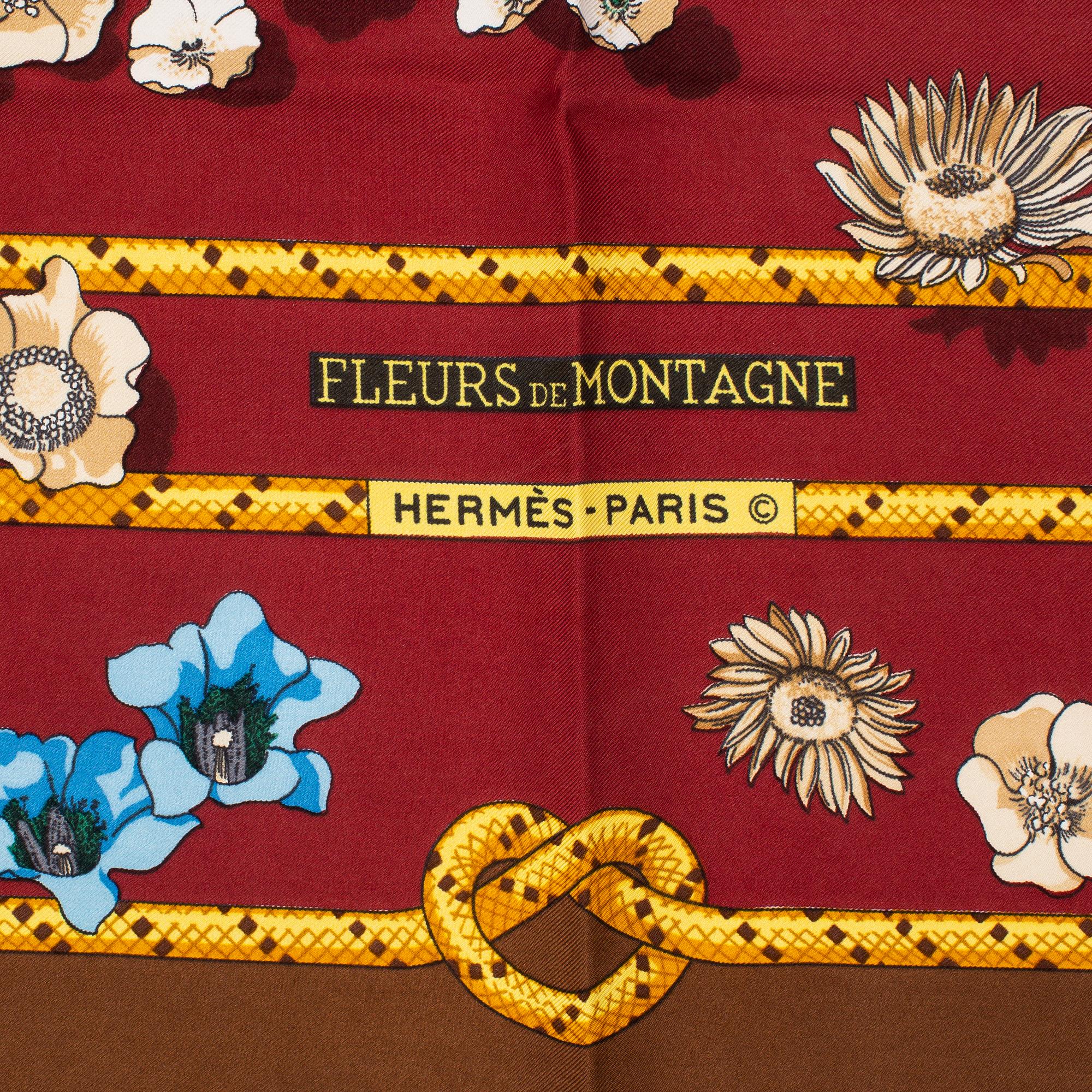 HERMÈS, scarf, "Fleurs de montagne", Cathy Latham, 1st and unique edition, 1982.