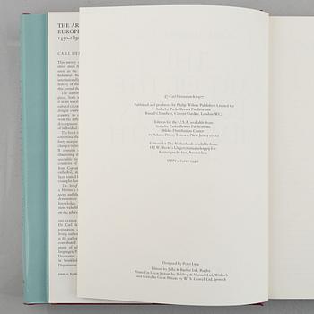 Collection of literature on silver, 8 volumes, including 'Svenskt silversmide 1520-1850'.