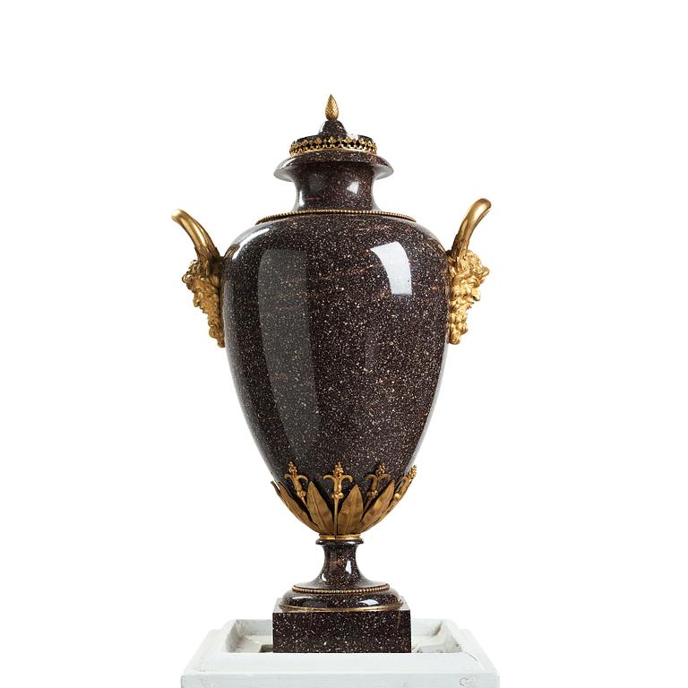 A late Gustavian circa 1800 porphyry and ormolu Vase by Court bronze chaser and gilder F.L. Rung (1758-1837) not signed.