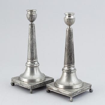 A pair of late gustavian pewter candlesticks by Martin Artedius, Mariestad (master 1808-1838).