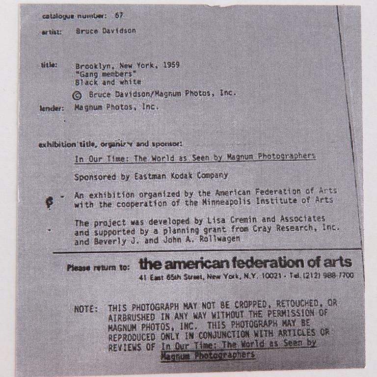 Bruce Davidson, Photograph New York 1959.