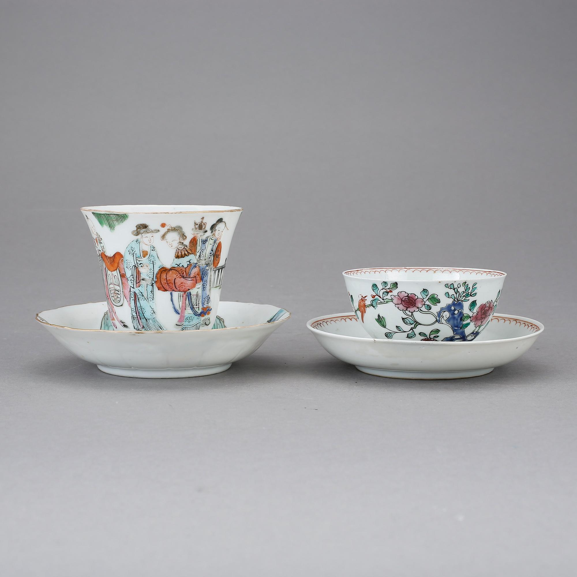 KOPPAR MED FAT, porslin, Kina, 1700-tal respektive 1800-tal.