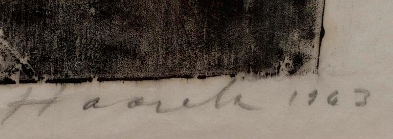 OLAVI HAARALA (SUOMI), puupiirros, koevedos, 3/6, sign. ja päiv. 1963.