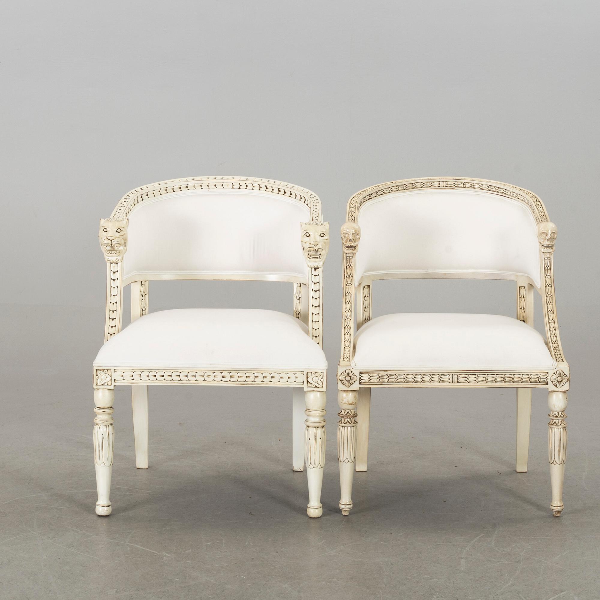 TWO GUSTAVIAN STYLE CHAIRS BY ELIZABETH HENBERG, "Design by E", Sweden 21st century.
