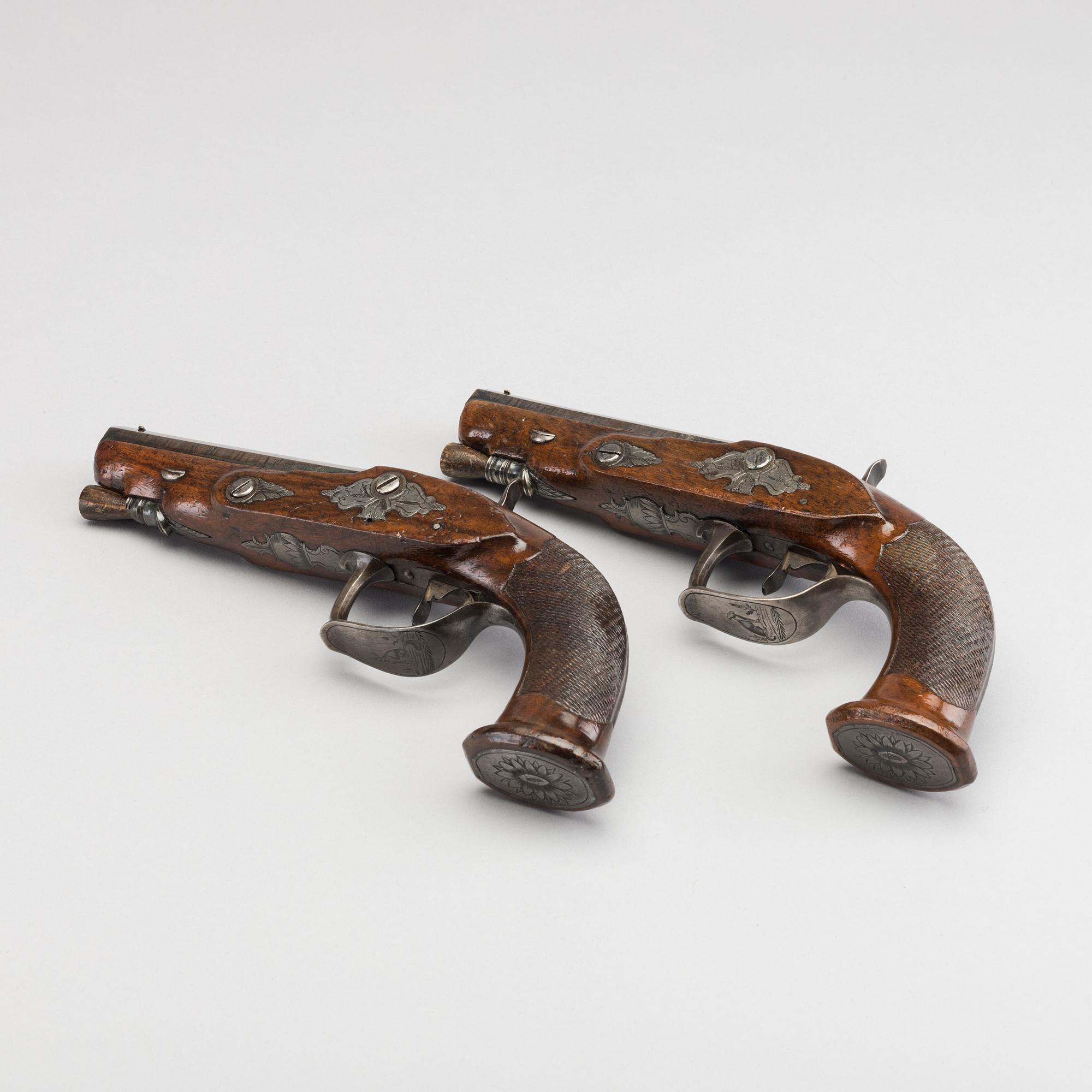 A PAIR OF BELGIAN CAPLOCK PISTOLS, later part of 19th century.