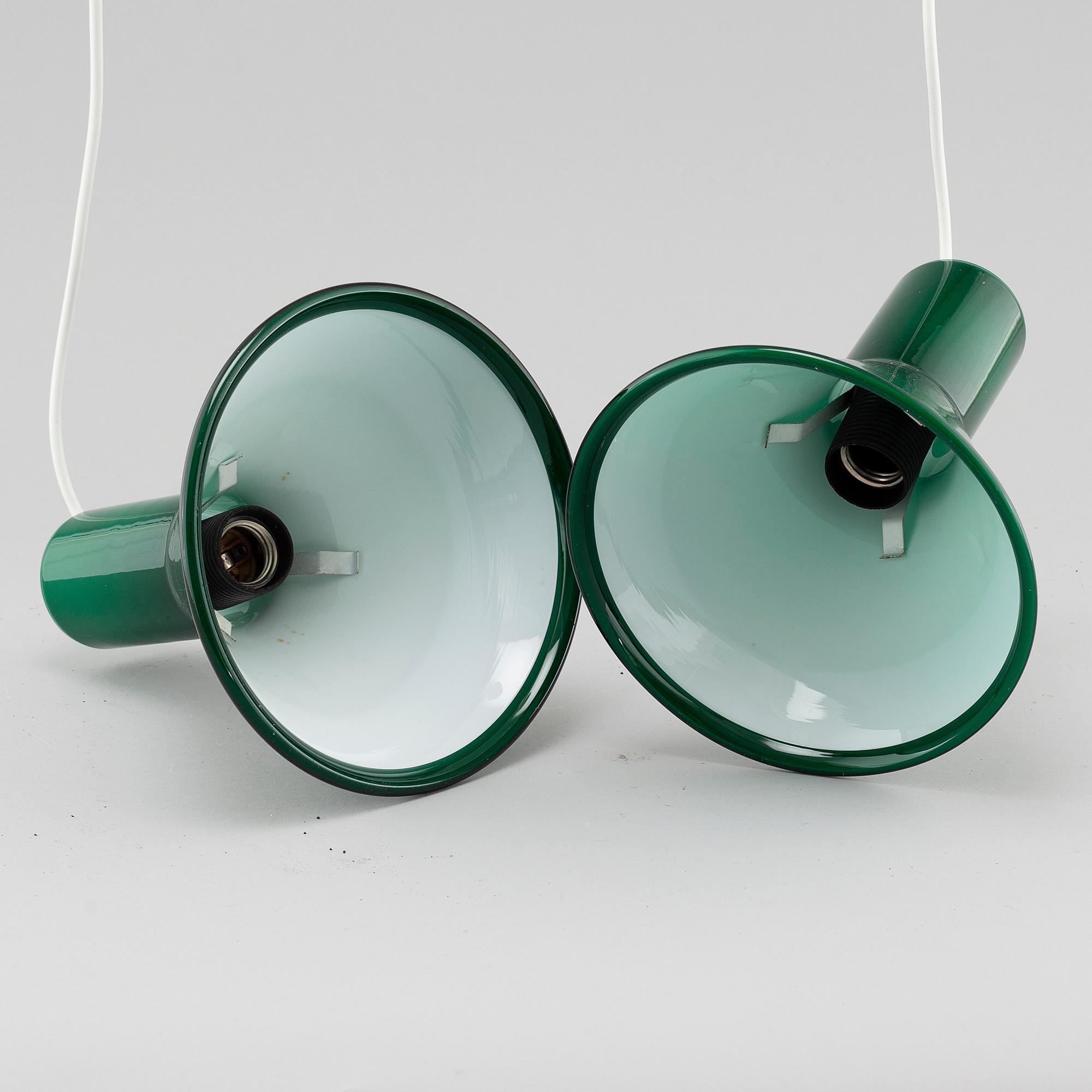 A pair of ceiling lamps by Holmegaard, "Mini - P&T Pendel", second half of the 20th century.