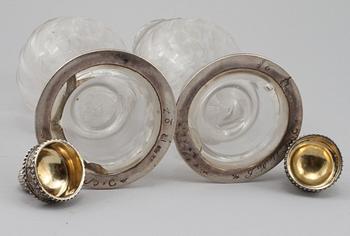 FLAKONGER, ett par, glas och silver, Andreas Isberg, Skänninge, 1790.