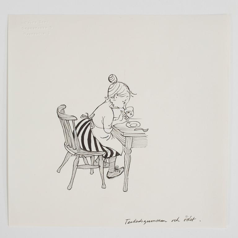 BJÖRN BERG, ink drawing from "Teskedsgumman".