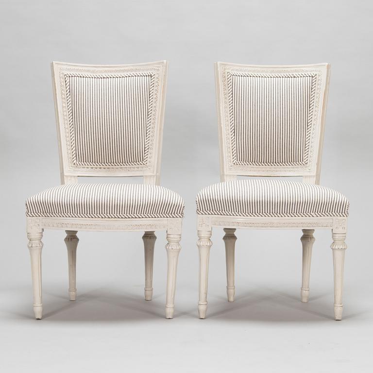 A pair of Swedish Gustavian chairs, made in Stockholm in the late 18th century.