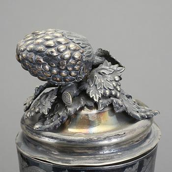 DRYCKESHORN, horn, nysilver, oidentifierad tillverkarstämpel, Stockholm, sent 1800-tal.