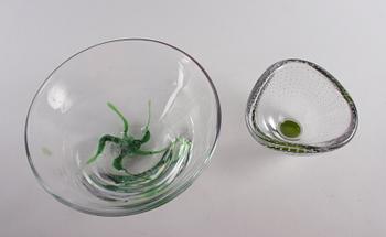 SKÅLAR, 2 st, glas, Vicke Lindstrand, Kosta, sign.