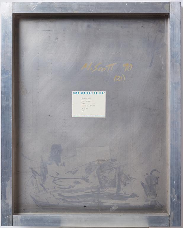 Michael Scott, enamel on aluminum, signed and dated -90 verso.