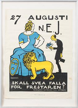 Seven posters from Propaganda centralen N.E.J, Gothenburg, printed at A Lindgren & Sons in 1922.