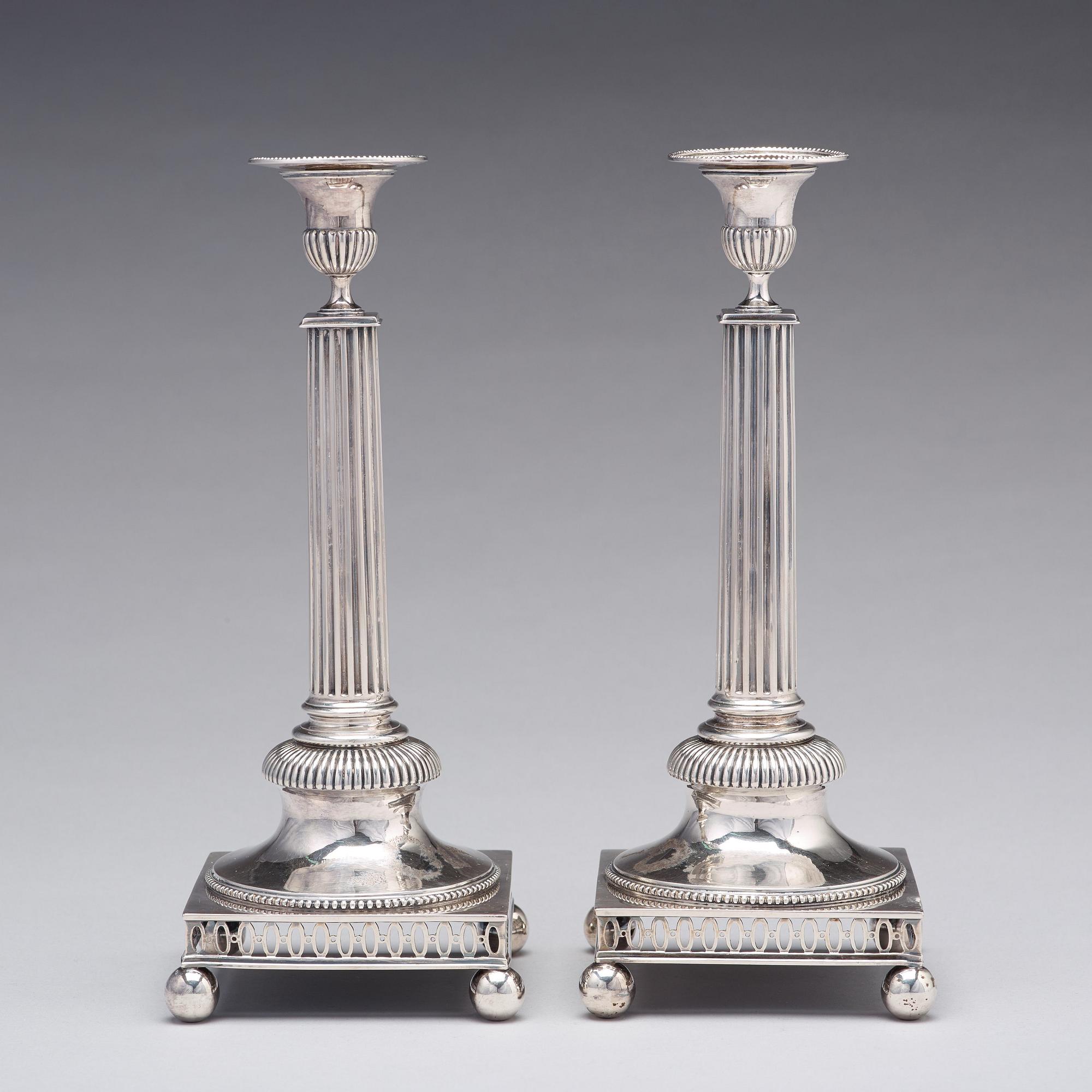 Pehr Zethelius, ljusstakar, ett par, silver, Stockholm 1794. Gustavianska.
