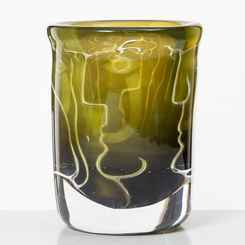 Ingeborg Lundin, Vase, glass, Ariel, "Faces", Orrefors, second half of the 20th century.