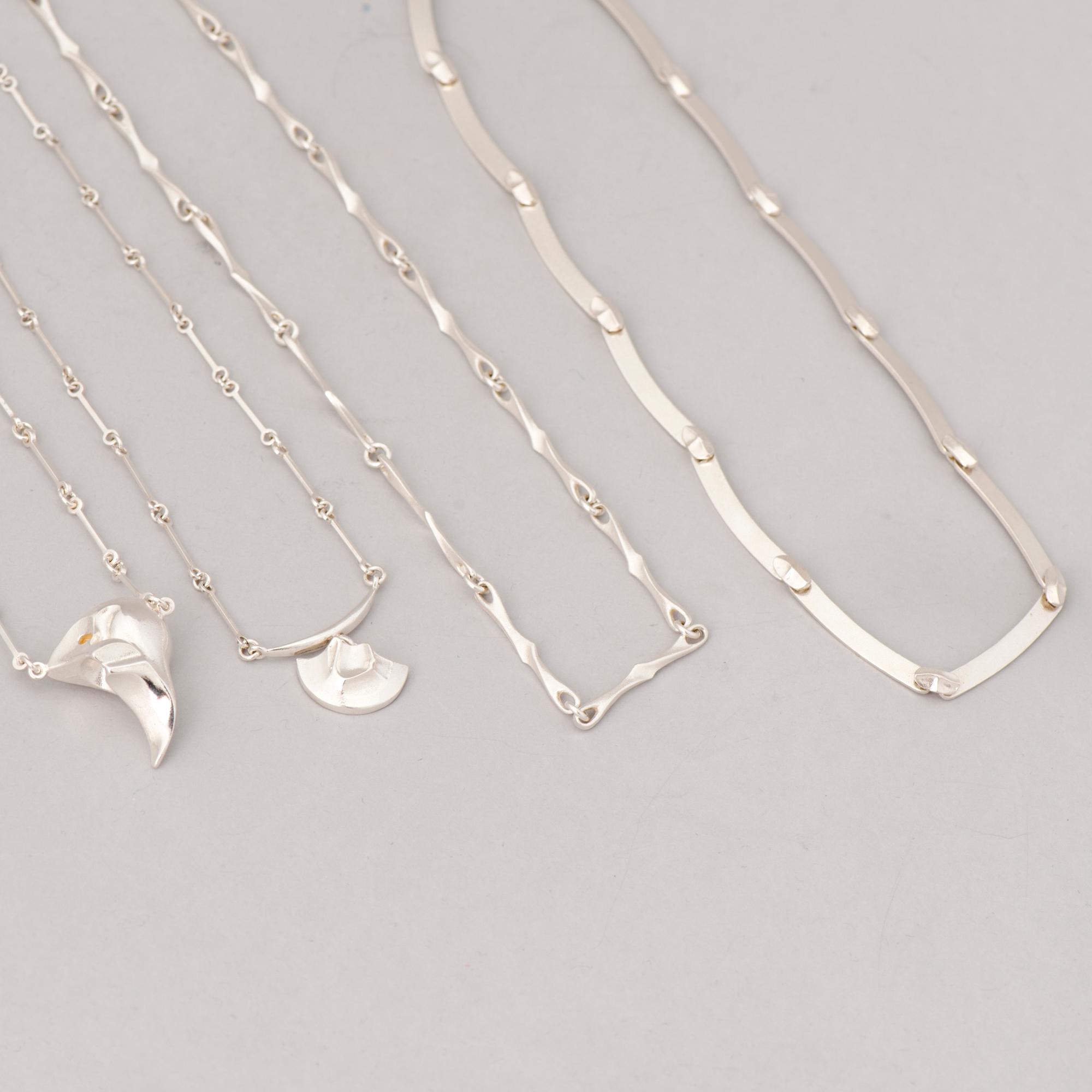 NECKLACES, 4 pcs, silver. Lapponia 1978-91.