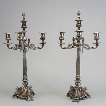 A pair of late 19th century silver plated kandelabras by Henry Wilkinson & Co Ltd, Sheffield, England.
