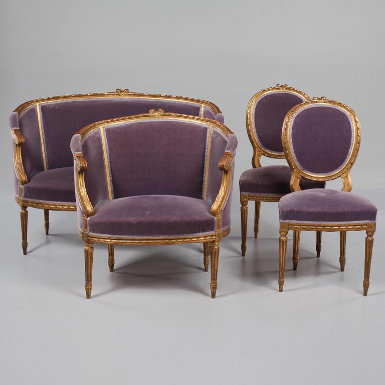 SALONGSMÖBEL, 4 delar, Louis XVI-stil, 1900-tal.