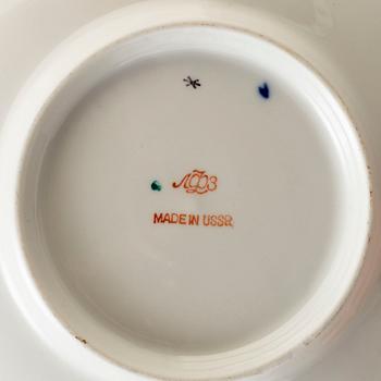 A 33-piece 'Cobalt net' porcelain coffee service from Lomonosov, Russia.