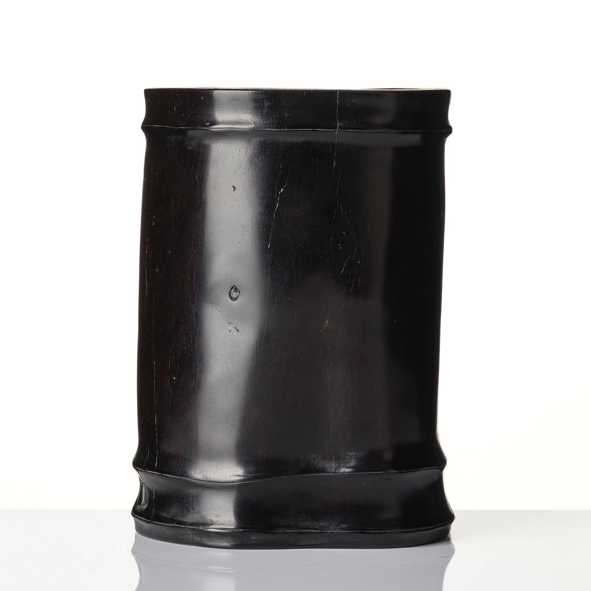 A hardwood bamboo shaped brushpot with a sceptre, China, 20th century.