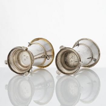 A pair of Swedish mid 18th century parcel-gilt silver beakers, mark of Laurens Stabeus, Stockholm 1751.