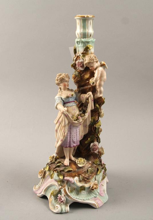 LJUSSTAKE, porslin, rokokostil, Tyskland, 1900-tal.