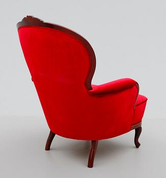 FÅTÖLJ samt fotpall, rokokostil, 1900-talets andra hälft.