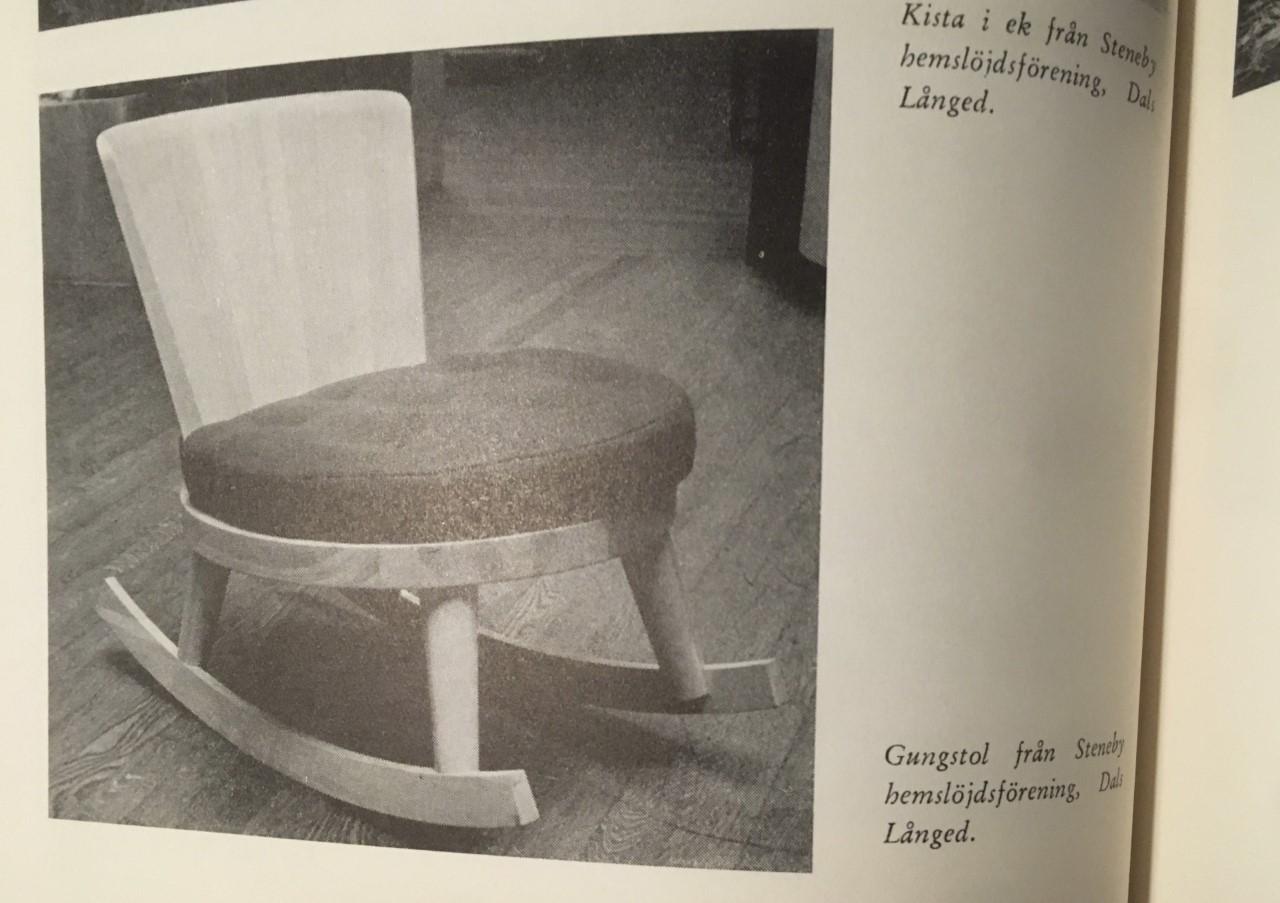 Steneby Hemslöjdsförening, gungstol, furu, 1930-40-tal.