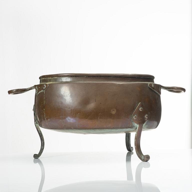A Swedish copper cauldron, late 18th century.