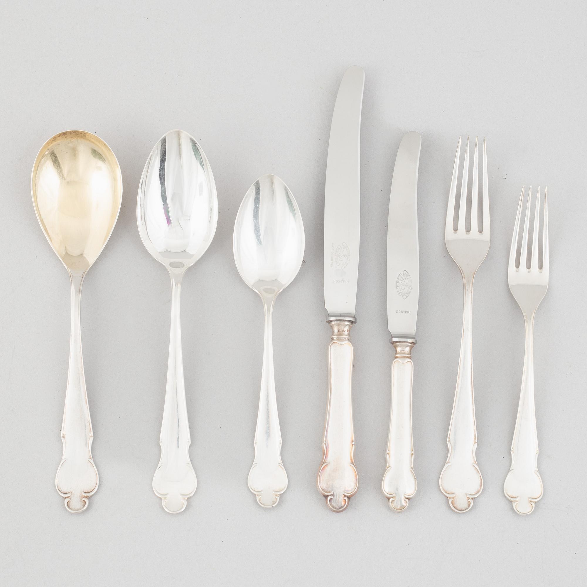 A 55-piece silver flat wear set, "Chippendale", MGAB, Uppsala, Sweden, 1936-58.