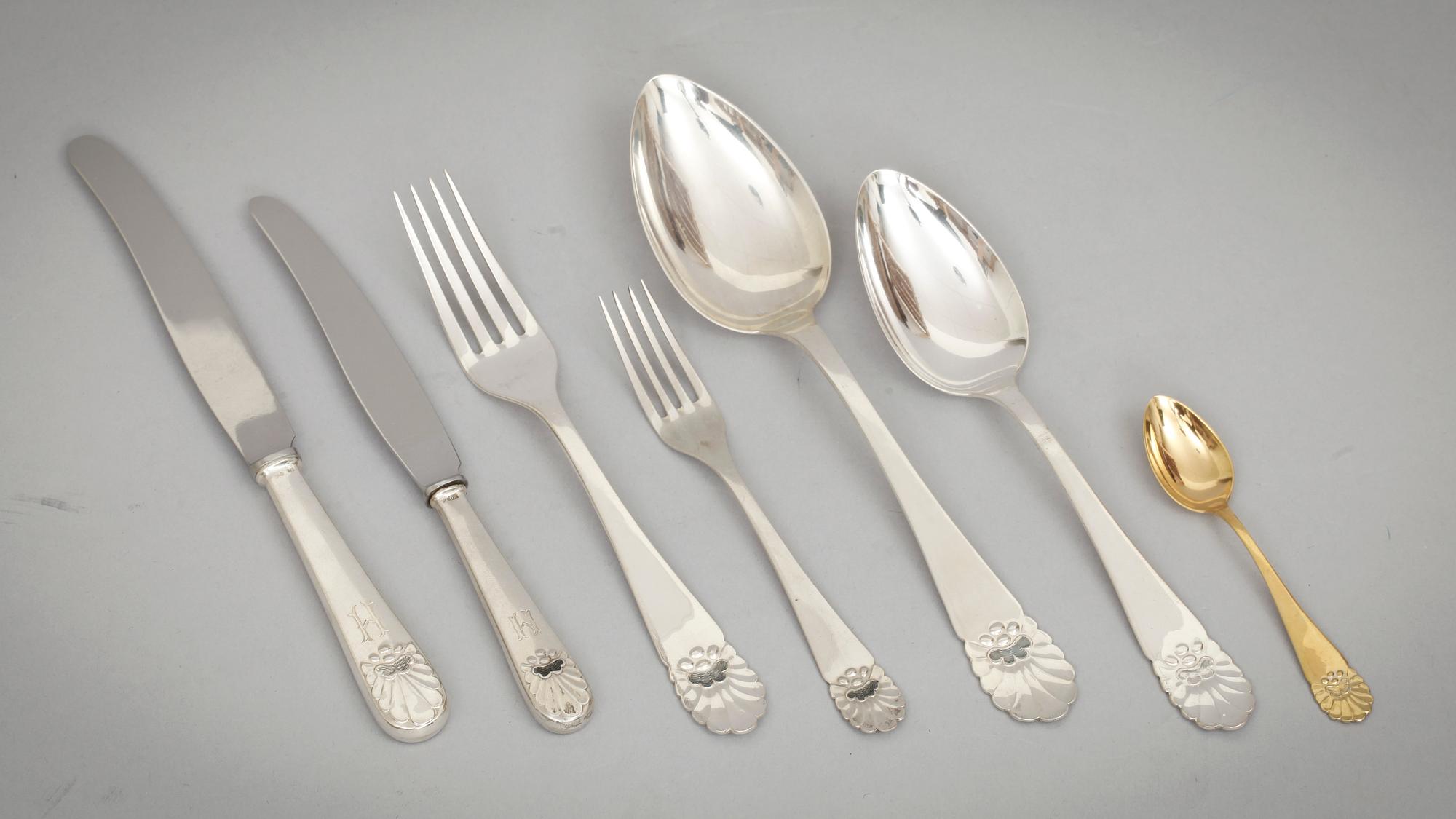 BESTICK, uppsättning, 84 delar, silver, MGAB, Uppsala 1950-tal. Tot vikt c:a 2900 g (inkl knivblad).