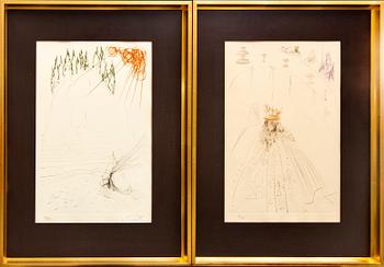 Salvador Dalí, etching and dry needle in color, 5 pcs, signed and numbered.
