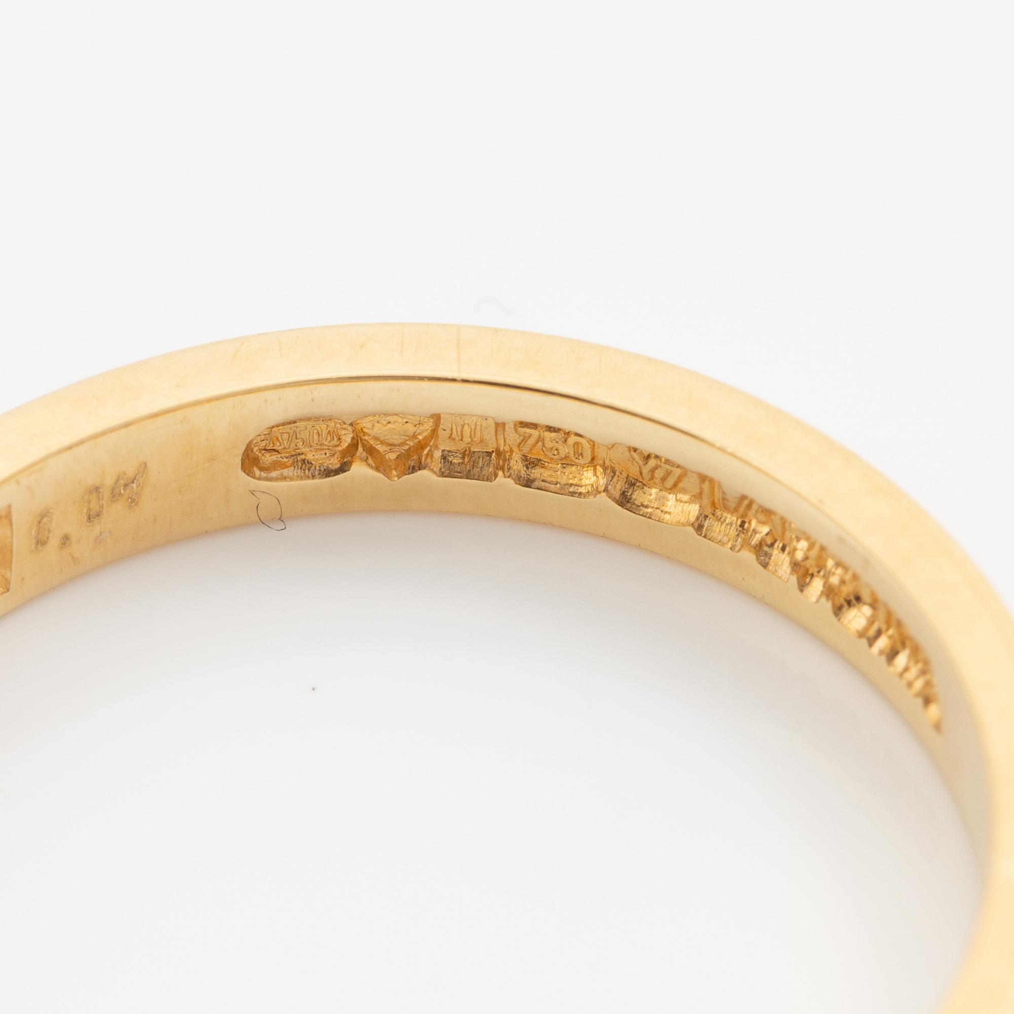 Lapponia, ring 18K gold set with a round brilliant-cut diamond, Finland 1976.