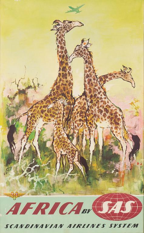 Otto Nielsen, affisch, "Africa by SAS Scandinavian Airlines System", Danmark.