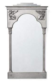 123. A Swedish Grace pewter framed mirror, signed Hj Bergman.