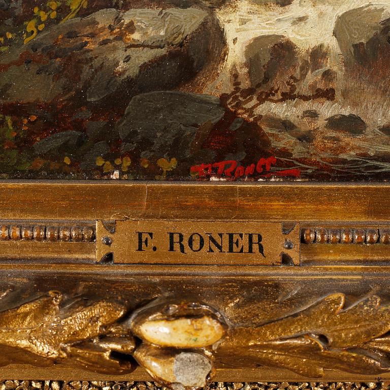 A pair of pair of paintings signed F. Roner, oil on panels, late 29th century.