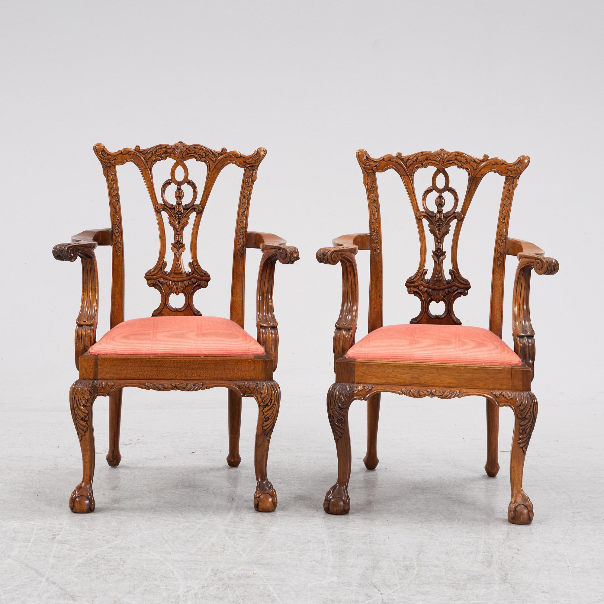 Barnkarmstolar ett par, chippendalestil, Maitland & Glascoe, 1900-tal.